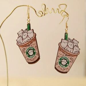 14k CAT CAPPUCCINO cute fun whimsical kawaii novelty earrings